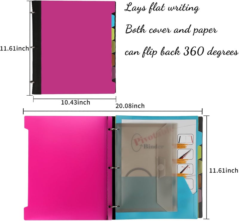 Tashkummy Pivotable Refillable Notebook, 3 Ring Binder Notebooks 1 Inch, Notebook with Dividers and Pockets, Folder Notebook, Flexible Binder, Soft Binders 3 Ring, Foldable Binder- Pink - Image 3